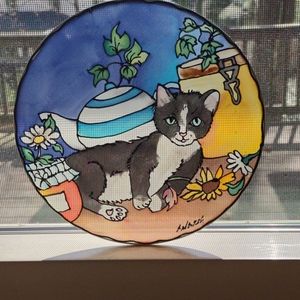 Hand painted cat sun catcher